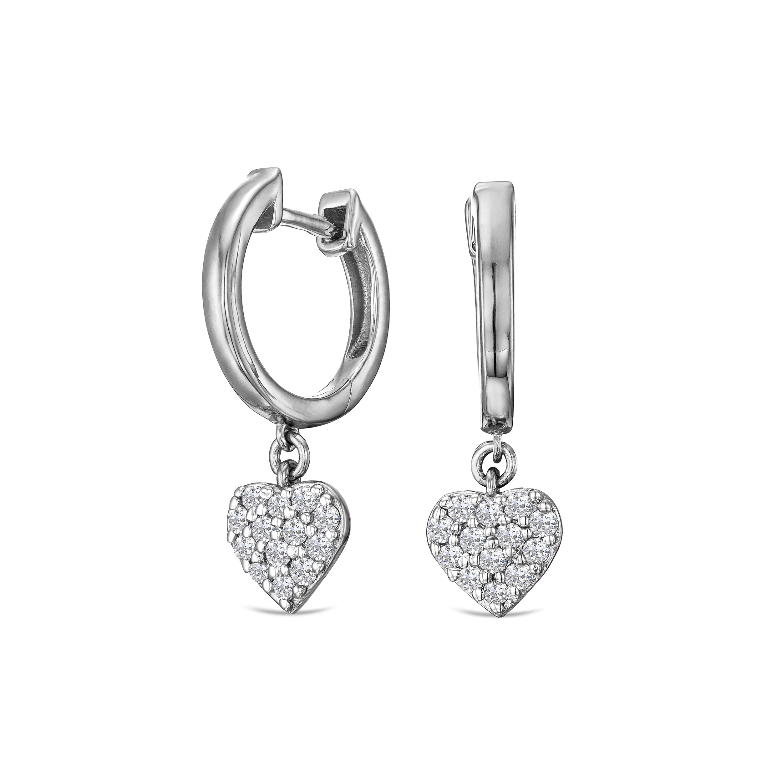 Heart Pave Drop Huggie Lab Diamond Earrings 0.29ct in 925 Silver